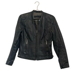 Superior black lined leather jacket.